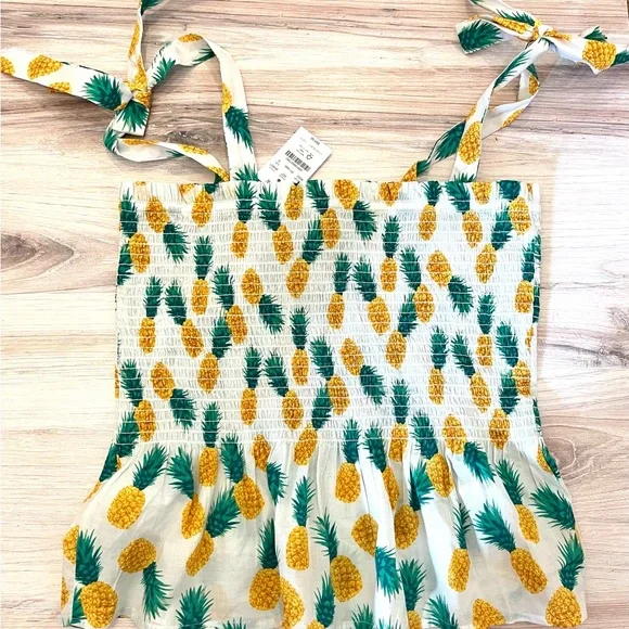 NWT J. CREW Pineapple Smocked Tie Tank Top (Small) - Picture 7 of 9